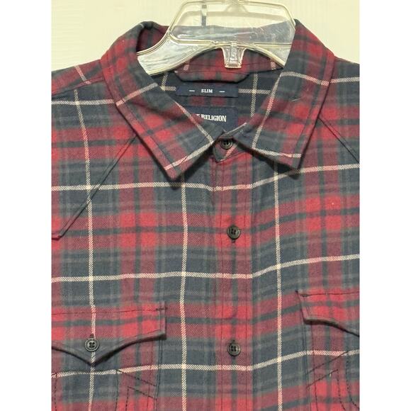Men's True Religion Flannel Plaid Button Up Western Shirt, Size L - Picture 3 of 9